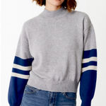 Velvet by Graham and Spencer 100% Cashmere Gray Blue Stripe Sleeve Sweater M Size M Photo 0
