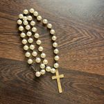 Vintage Pearl Cross Necklace Ivory Gold Photo 4