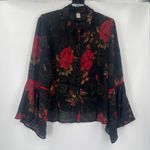 Vtg 90s Beccy's Blouses Button Sheer Top Sz 2X Whimsigoth Vampy Romantic Chiffon Black Photo 1