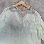 Johnny Was  Women’s Floral Embroidered V-Neck Blouse Top Sheer in Mint Green 1X Photo 6