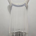 Umgee Ivory & Blue Embroidered Fringe Festival Tank Top Size Medium Photo 4