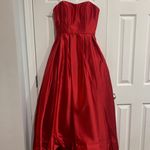 Betsy and Adam Satin Red Ball Gown Formal Dress Photo 3