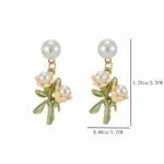 1 Pair Delicate Decor Dangle Zinc Alloy Earrings With Faux Pearl And Flower Desi Gold Photo 7