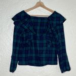 J. Crew Women's Flannel Squareneck Ruffle Plaid Cotton Long Sleeve Top PXS NWT Green Size XS Photo 2