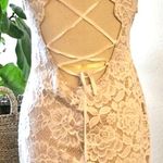 Sans Souci Lace White And Nude Mock Neck Lace Up Dress Photo 2