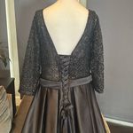 Women’s Black Satin 3/4 Sleeve Sparkly Sheer Bodice Formal Dress LegSlit Size 14 Photo 4