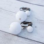 Vintage Clip On Earrings Retro White Duo Ball Dangle Photo 1