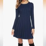 Women's Elegant Knitted Dress crew neck Long Sleeve for Autumn and Winter Blue Size 2X Photo 2