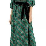INC International Concepts Green Red Metallic Plaid Belted Midi Dress Small Photo 0