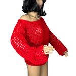 American Vintage Vintage Grandma made crochet red sexy off shoulder sweater size medium Photo 6