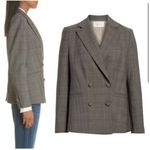 Frame  Double Breasted Blazer Tan Multi Size 4 Women Plaid Wool Long Sleeve Photo 1