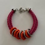 Boho Chic Colorful Bracelet Pink Braided Cords W Orange & Silver Rings Photo 1
