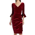 Chiara Boni  La Petite Robe NWOT Garnet Red Triana Velvet Faux Wrap Midi Dress Photo 2