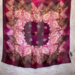 Adrienne Landau  Silk Scarf Square Large Purple Black Gold  Metallic Photo 0