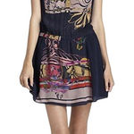 Anthropologie Leifnotes Mini Shirtdress 4 Blue Silk Scenic Floral Bohemian Artsy Photo 0