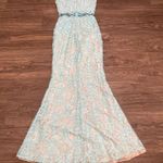 La Femme Gigi by Sleeveless Mock 2 Piece All Over Lace Dress Sheer Midriff Aqua Mint Blue 00 Photo 11