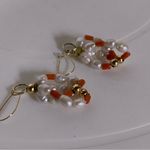 GENUINE CORAL & PEARL W/14K BEADING VINTAGE DANGLE EARRINGS WITH METAL HOOKS White Photo 6