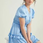 Altar'd State  Juliana Smocked Satin Dress Chambray Photo 1