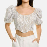 Saylor  Jenni Top Blouse Cropped White Beige Lace Zip Puff‎ Sleeve M Retail $253 Photo 0