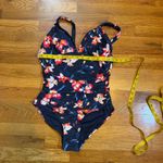 Tommy Hilfiger Womens 10 Blue Pink Floral Deep V One Piece Swimsuit bathing Suit Photo 1