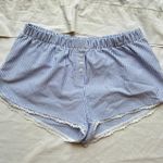 New blue and white pinstripe mini shorts boxers with coquette floral lace trim Size M Photo 0