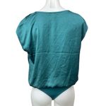 EXPRESS  Womens Blue Teal Silk Satin Cowl Neck Short Sleeve Blouse Bodysuit Top M Photo 1