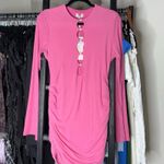 Oh Polly  Ruched Cutout Embellished Long Sleeve Bodycon Mini Dress in Hot Pink Photo 5