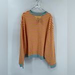 Free People New  Classic Striped Crewneck Sweatshirt Tangerine Combo‎ small Photo 5