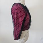 Tracy Reese Vintage  Fuscia Pink Black Sheer Lace Cropped Knit Sweater M Photo 3