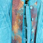 Sharif Studio Suede Jacket Womens L Blue Button Up Animal Print Western NWOT Size L Photo 2