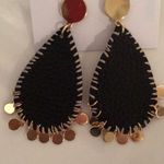 Badgley Mischka New Unique Badgley Leather & Gold Disks Earrings Photo 0