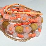 Bracelets 7 handmade beaded stretchy stackable bracelets creamy orange gold Photo 0