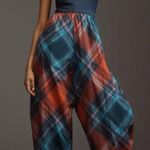 Anthropologie Mauve gathered ballon blue plaid strapless jumpsuit Photo 2