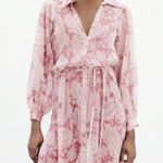 ZARA  Semi-Sheer Floral Belted Shirt‎ Dress Pink Small Photo 0