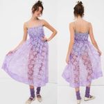For Love & Lemons NEW NWT Villegas Bodysuit Sheer Floral Midi Dress In Purple Photo 0