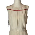 Max Mara Falesia Cream And Red Trim Silk Pleated Hi Lo Hem Tunic Blouse Size 6 Photo 2