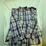 Gap  Womens Long Sleeve pink, Blue and White Plaid Women's large w ruffle collar Photo 2