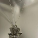 Sterling Silver 925  Chain & Alloy Top Hat Skull Head Pendant Necklace Photo 0