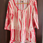 XCVI | Red and White Tie Dye Slub Knit Long Line Sweater | Medium Photo 0