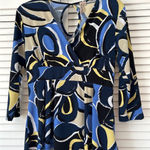 Susan Lawrence Petite Women's Abstract Print V-Neck Babydoll 3/4 Sleeve Top PS Photo 0