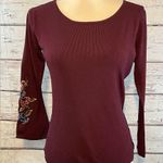MIRASOL Embroidered 3/4 Flared Sleeve Top Stretchy Burgundy Photo 1