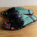 Anthropologie Boho LAB black Floral Tassel Slides Mules size 37 US 6 Photo 3