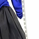 Vintage 80s Filigree Cocktail Dress Womens 10 Blue Black Ruched Drape Retro Glam Photo 12