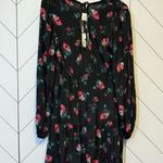 A New Day Womens XS Black Pink Floral Print V-neck Long Sleeve Midi Dress Spring Photo 2