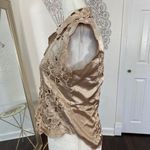 Early 2000ās Structured Ethereal Satin 3D Flower Floral Button Down Vest Top S Gold Photo 4