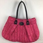 Hot Pink Woven CornHusk Tote Hobo Bag Large Photo 0