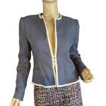 VINTAGE 1980'S SASSON GRAY & CREAM TWILL CROPPED BLAZER (8/9/S) Photo 0