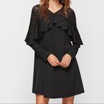 Black Polka Dot Mesh Neck Ruffle Trim A Line Dress Black Size M Photo 1