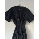 Madewell  Seersucker Black Puff Sleeve Cutout Mini Dress Size Medium Preppy Photo 3