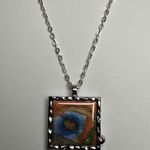 Artsonia Multi Color Art Print Square Silver Tone Necklace Adjustable Length Photo 11